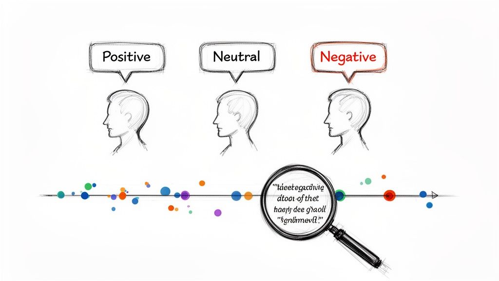 Diagram illustrating sentiment analysis categorizing data into positive, neutral, and negative sentiments.