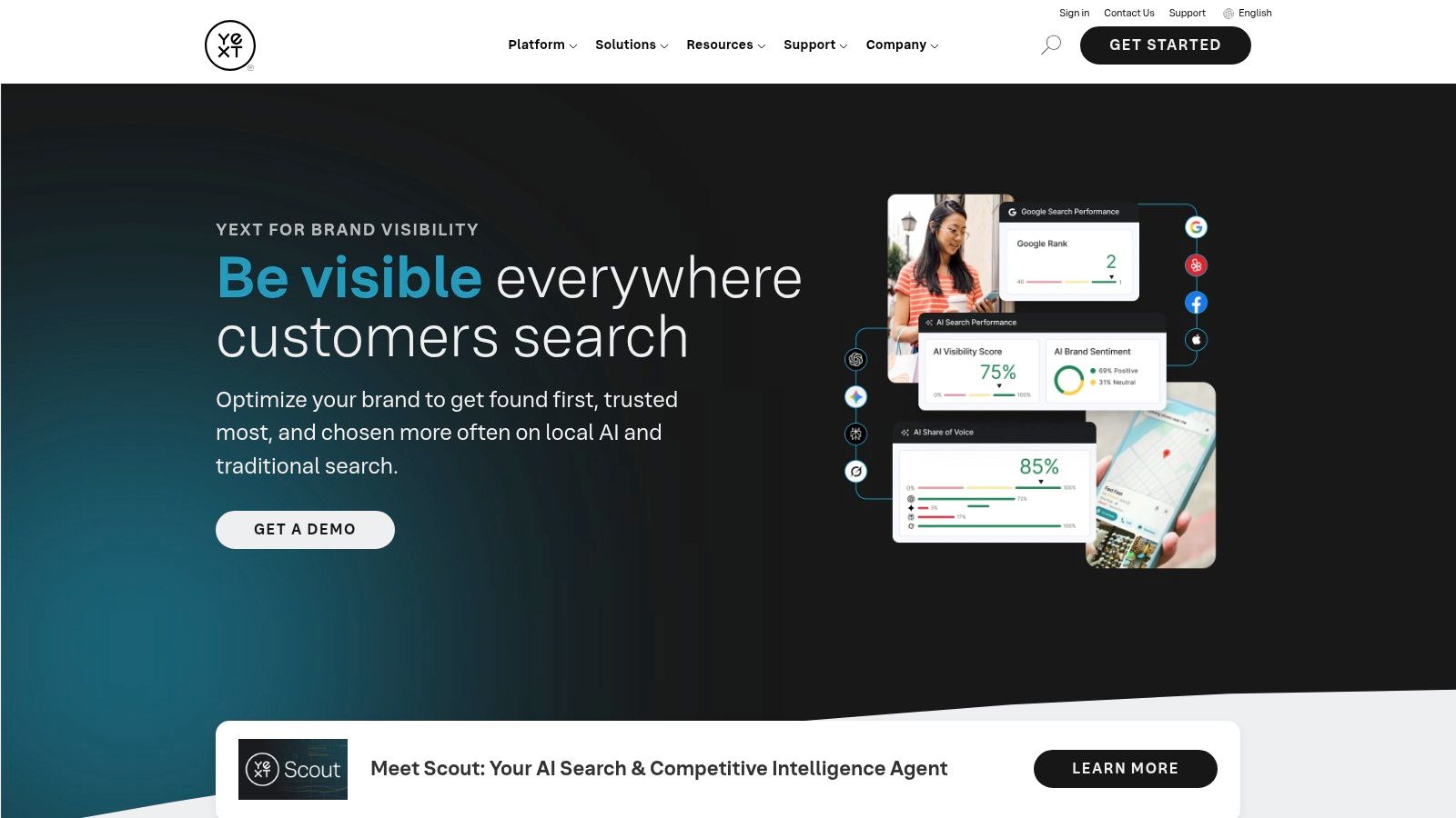 Yext (Listings, Knowledge Graph, AI search readiness)