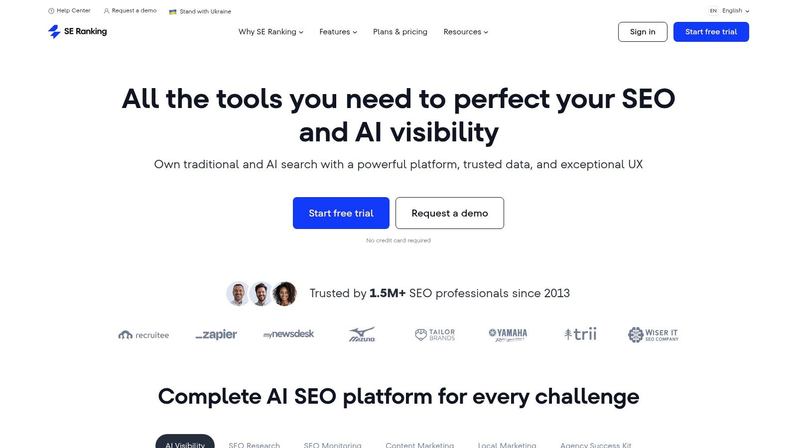 SE Ranking's dashboard showing AI search optimization tracking features
