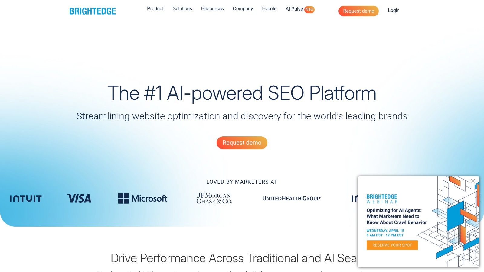 BrightEdge dashboard showing AI and SEO performance metrics
