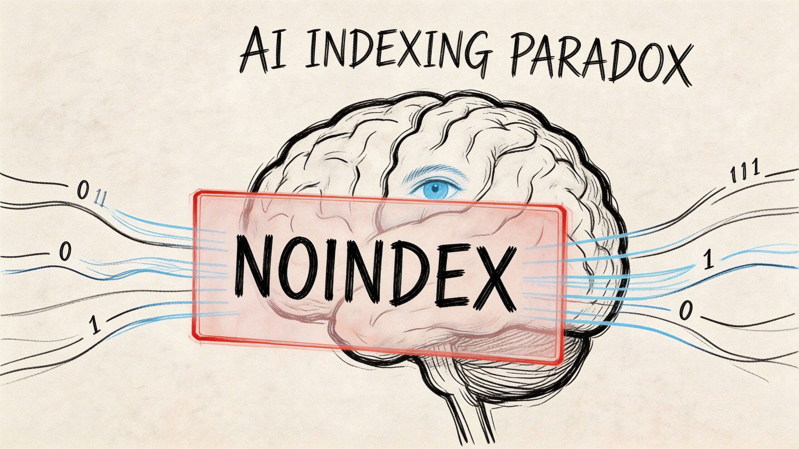 A conceptual illustration of a brain with the word NOINDEX overlaid, representing AI data indexing limitations.
